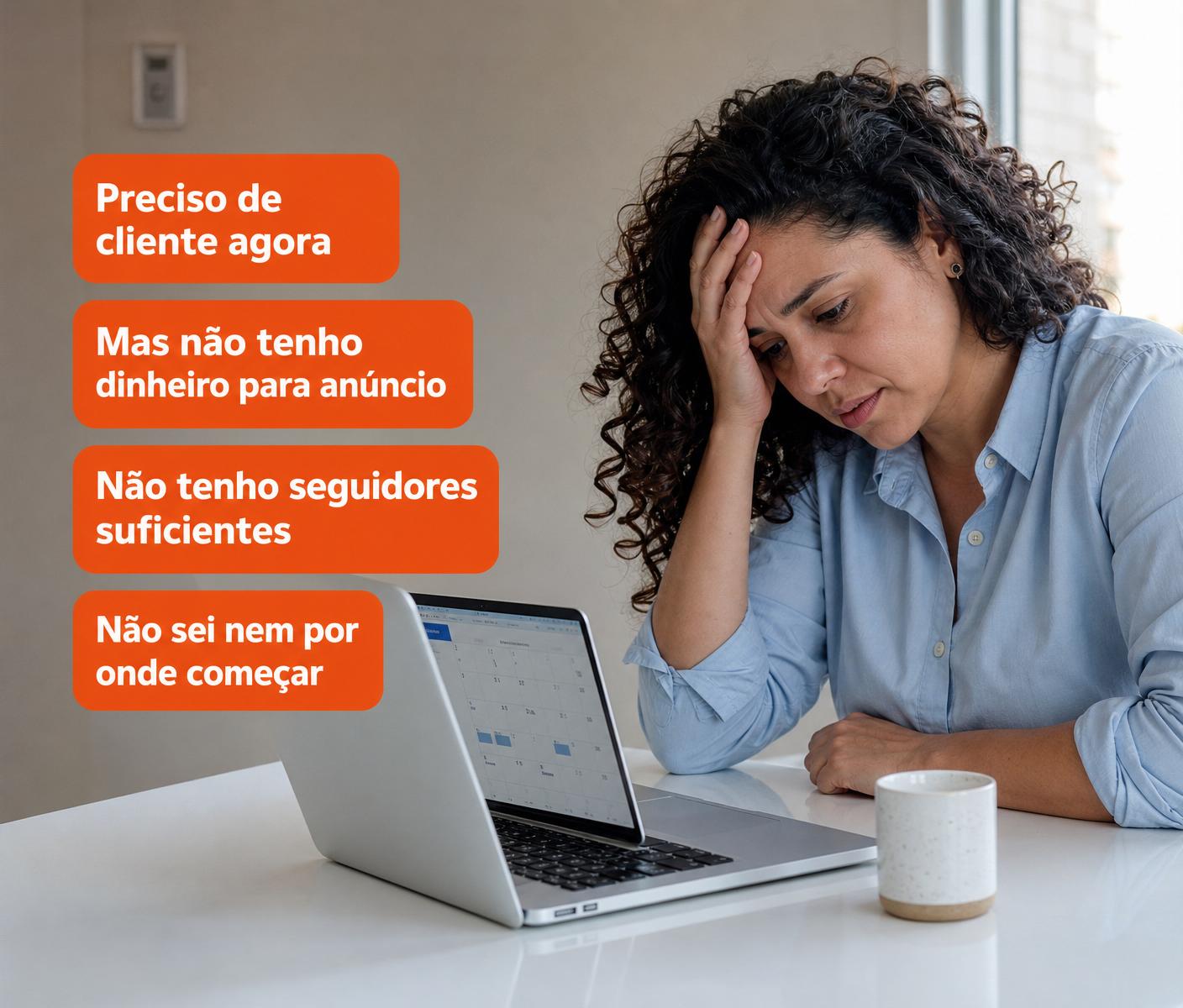 Dona de negócio preocupada com a agenda vazia